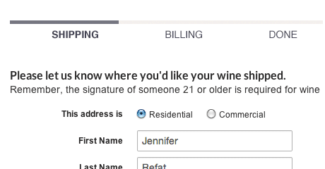 Tasting Room Checkout: Shipping